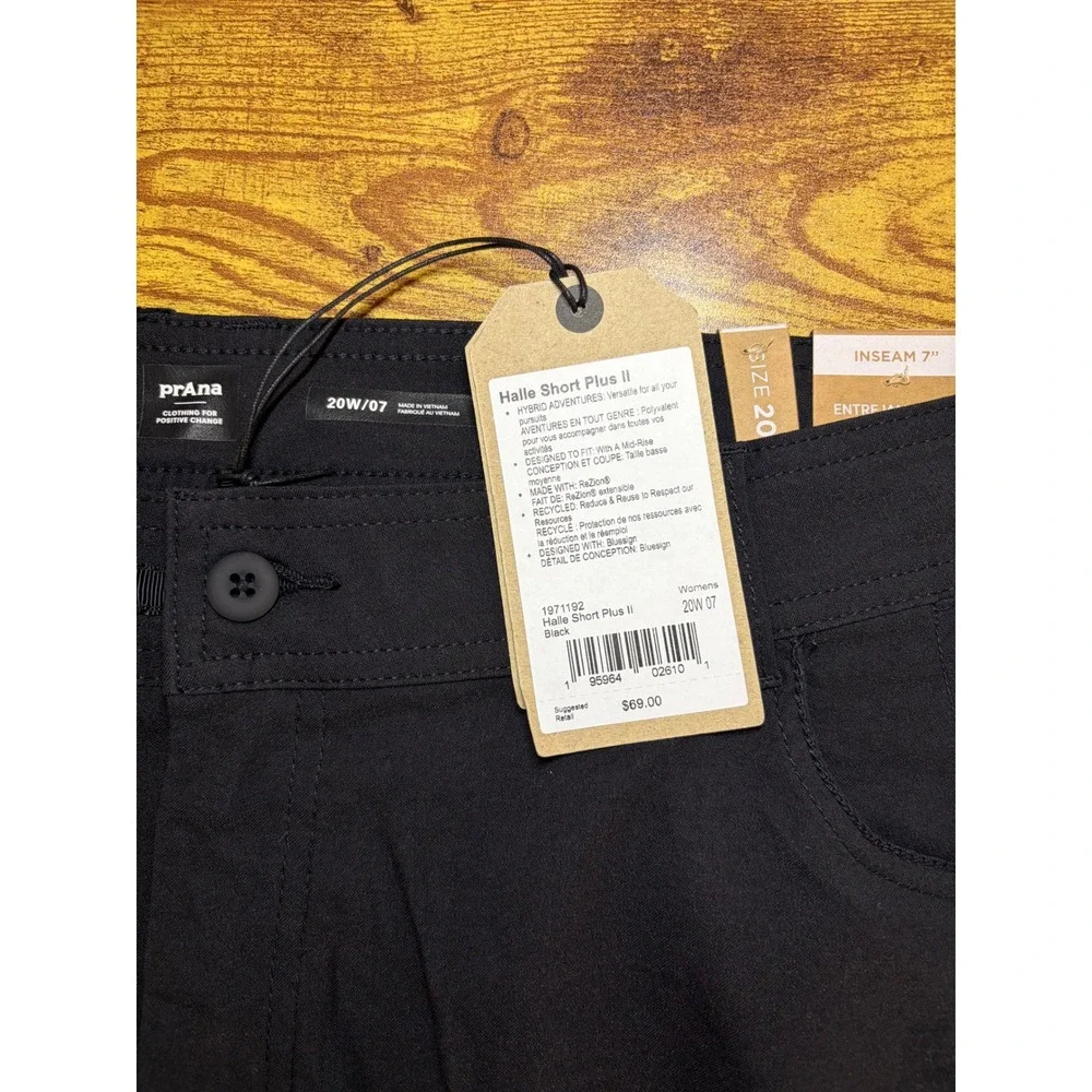 Prana Halle Short Plus II 20W Black ReZion Stretch Hiking Shorts 7